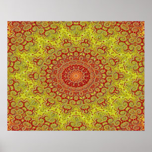 Abstracte patroonrode en gele mozaïektegel poster