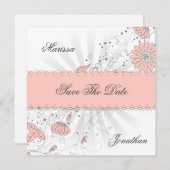 Abstracte Peach Flowers Grey Sunburst Save the Dat Save The Date (Voorkant / Achterkant)