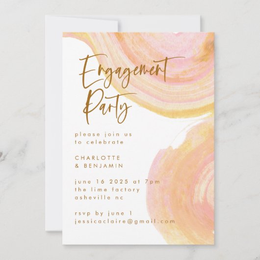 Abstracte Peach Pink Paint Swirl Engagement Party Kaart (Voorkant)