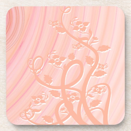Abstracte Peach Roze Spirals Vines Flowers Onderzetter (Voorkant)