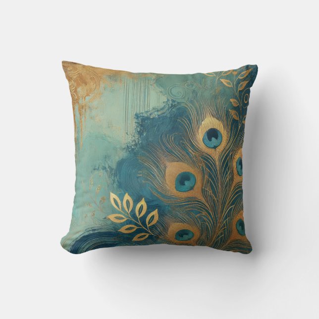 Abstracte Peacock-gouden blad kunstwerkstijl 17 Kussen (Voorkant)
