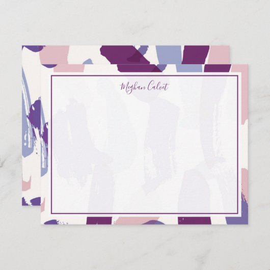 Abstracte penseelstreken gepersonaliseerd briefpap notitiekaartje (Voorkant / Achterkant)