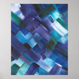 Abstracte penseelstreken in blauw, Blauwgroen en P Poster