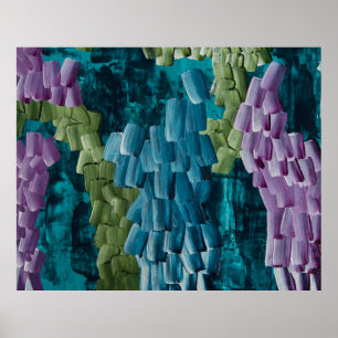 Abstracte penseelstreken in blauw, groen en paars poster