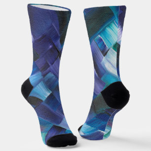 Abstracte penseelstreken in blauw, turquoise en pa sokken