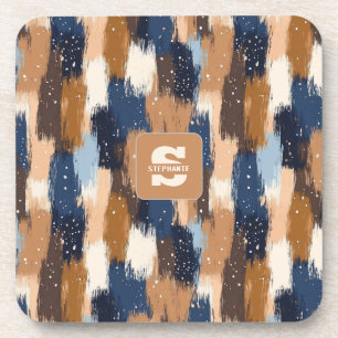 Abstracte penseelstreken in blauw, wit en bruin (2 bier onderzetter