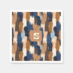 Abstracte penseelstreken in blauw, wit en bruin (2 servet