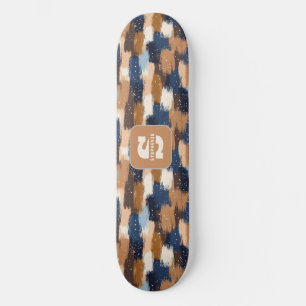 Abstracte penseelstreken in blauw, wit en bruin (2 skateboard