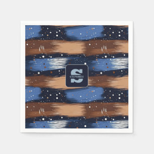 Abstracte penseelstreken in blauw, wit en bruin (3 servet