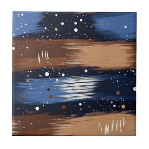 Abstracte penseelstreken in blauw, wit en bruin (3 tegeltje