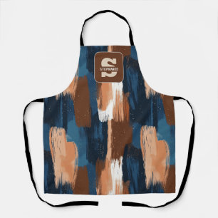 Abstracte penseelstreken in blauw, wit en bruin schort