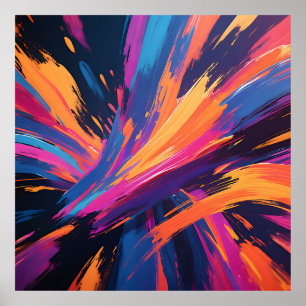 Abstracte penseelstreken in felle kleuren poster