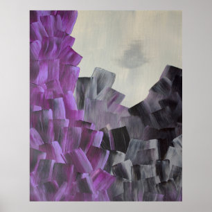 Abstracte penseelstreken in paars, grijs en zwart poster