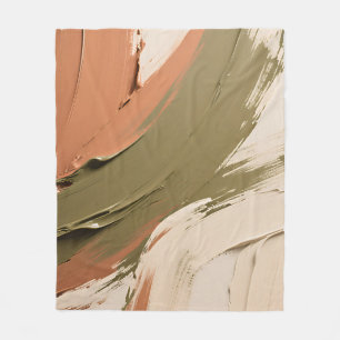Abstracte penseelstreken neutrale aardetinten fleece deken