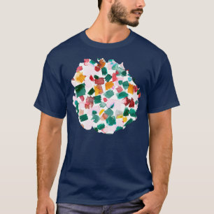 Abstracte penseelstreken schilderen rood groen t-shirt