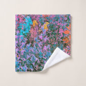 Abstracte perzik, roze groene en aquabladtuin bad handdoek (Wasdoekje)
