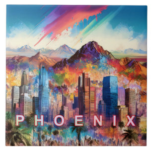 Abstracte Phoenix Skyline Art Modern City Tegeltje