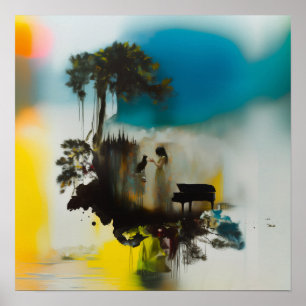 Abstracte Piano Cat Tree Witchy AI Art Matte Waard Poster