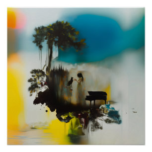 Abstracte Piano Cat Tree Witchy AI Art Semi-Gloss Perfect Poster