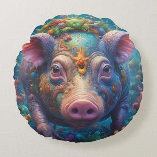 Abstracte PIg Rond Kussen (Voorkant)