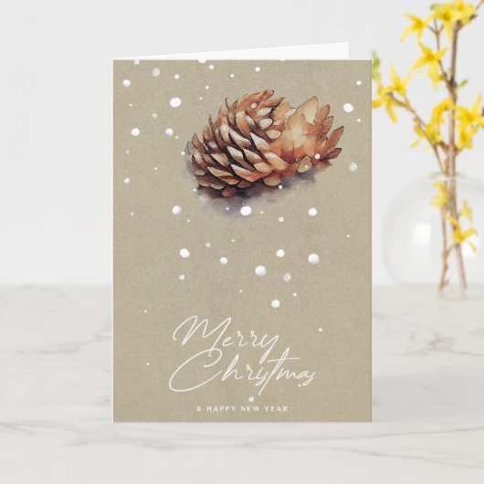 Abstracte pijnkloon en sneeuwkraft kerst kaart (Gele Bloem)
