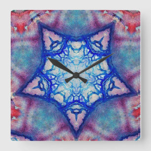 ABSTRACTE PINK BLUE STAR VIERKANTE KLOK