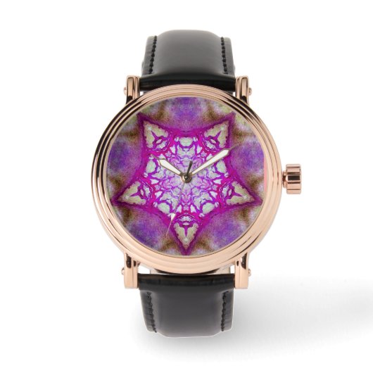 ABSTRACTE PINK PAARSE FUCHSIA STAR HORLOGE (Voorkant)