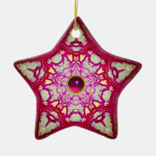 ABSTRACTE PINKBLAUWE STAR MET FUCHSIA GEM STONE KERAMISCH ORNAMENT