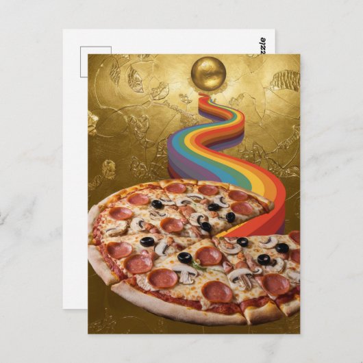 Abstracte pizza regenboog leidt van de aarde naar briefkaart (Voorkant / Achterkant)