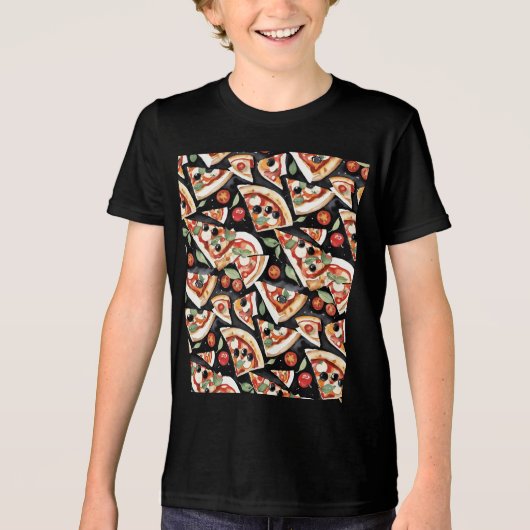 Abstracte pizzaplakjes op een zwarte achtergrond Tri-Blend shirt (Voorkant)