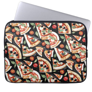 Abstracte pizzapuntjes op een zwarte achtergrond laptop sleeve