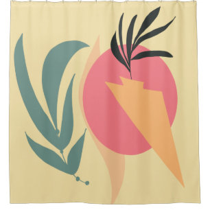 Abstracte Plant Illustratie Vormen Roze Geel Douchegordijn
