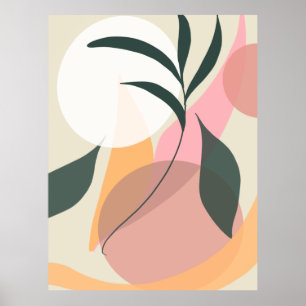 Abstracte plant illustratie vormen roze groen poster