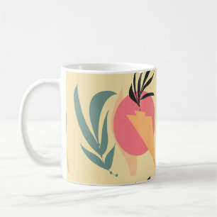 Abstracte Plantillustratie Vormen Roze Geel Koffiemok