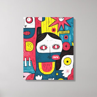 Abstracte Pop Art Faces – Modern Doodle Expression Canvas Afdruk