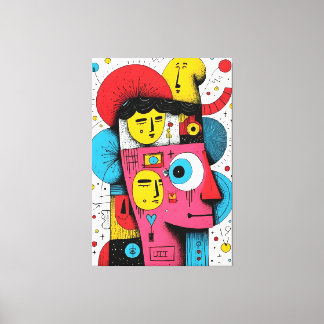 Abstracte Pop Art Faces – Surreal Doodle Expressio Canvas Afdruk