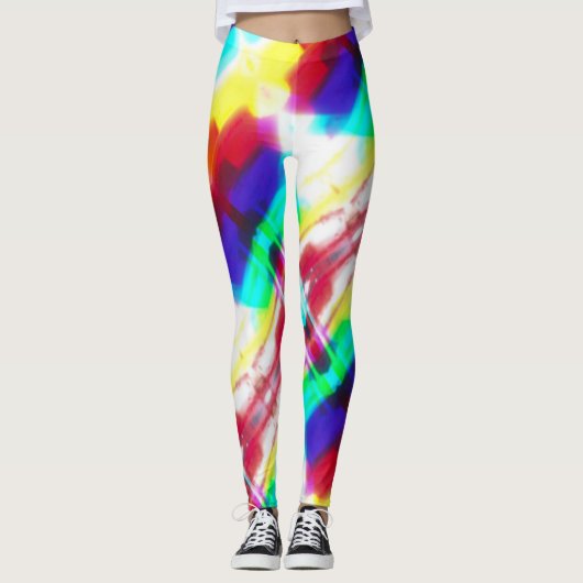 Abstracte Popart Primaire Regenboog Leggings (Voorkant)