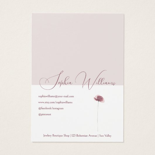 Abstracte Poppy Oorbel Sieraden Display Kaart (Achterkant)