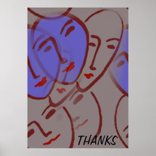 Abstracte Poster met Blauwe Gezichten