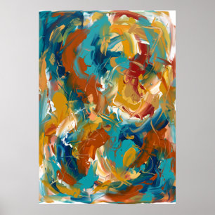 Abstracte Poster met Oranje en Turquoise Werveling
