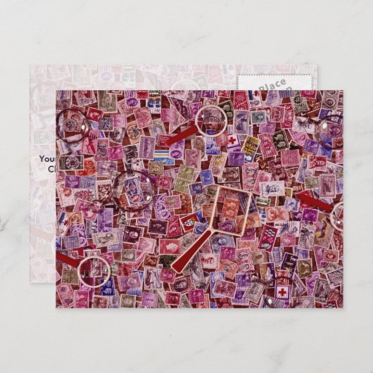 Abstracte postzegels en magnifiers briefkaart (Voorkant / Achterkant)