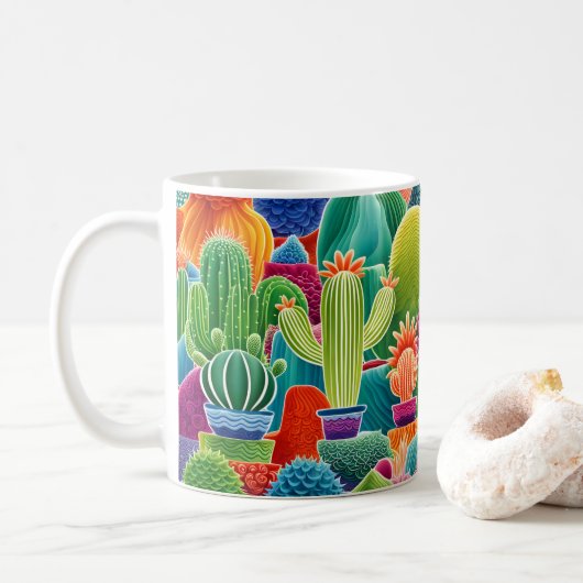 Abstracte potcactussen koffiemok (Met donut)
