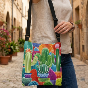 Abstracte Potted Cactussen Crossbody Tas