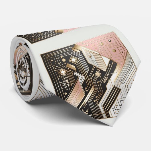 Abstracte printplaat - Retro Art Deco Stropdas (Opgerold)
