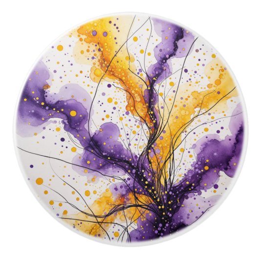 Abstracte pruim en gele Waterverf Keramische Knop (Voorkant)