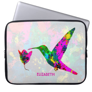 Abstracte Psychedelic Colorful Hummingbird Laptop Sleeve