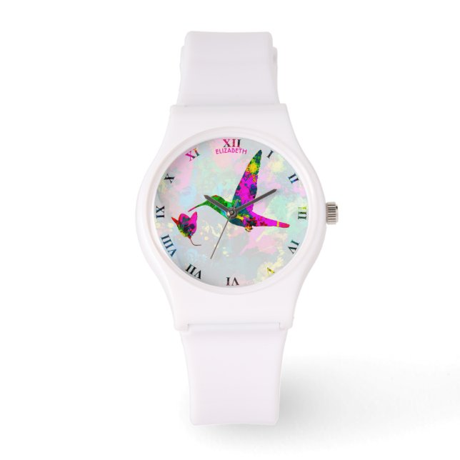 Abstracte Psychedelic Colorful Hummingbird Watch Horloge (Voorkant)