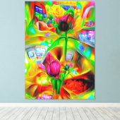 Abstracte psychedelische bloemen canvas afdruk (Insitu (Houten vloer))