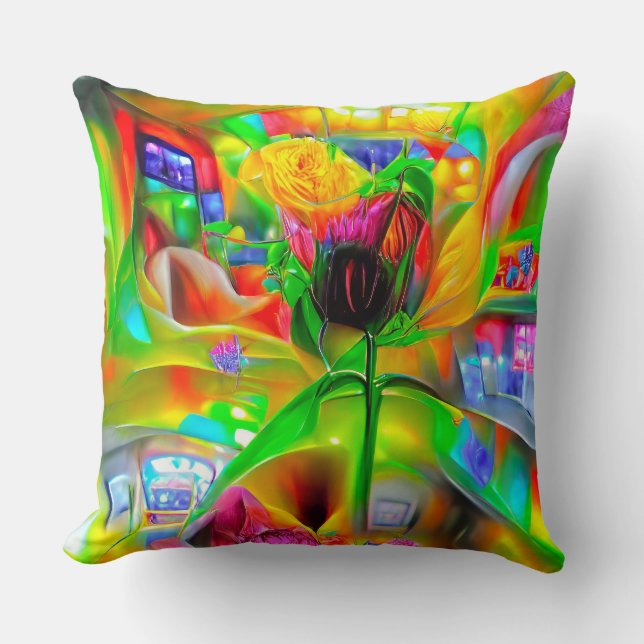 Abstracte psychedelische bloemen kussen (Voorkant)