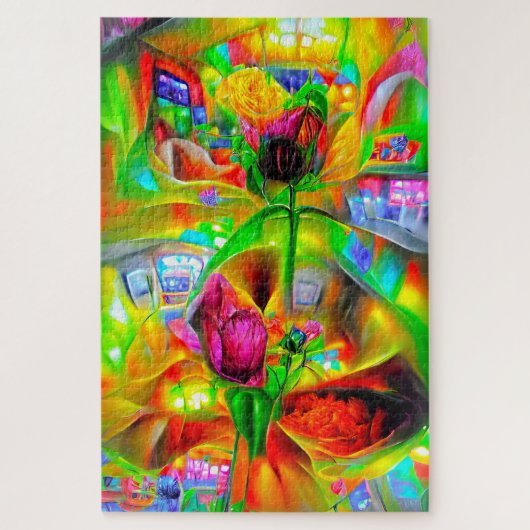 Abstracte psychedelische bloemen legpuzzel (Verticaal)